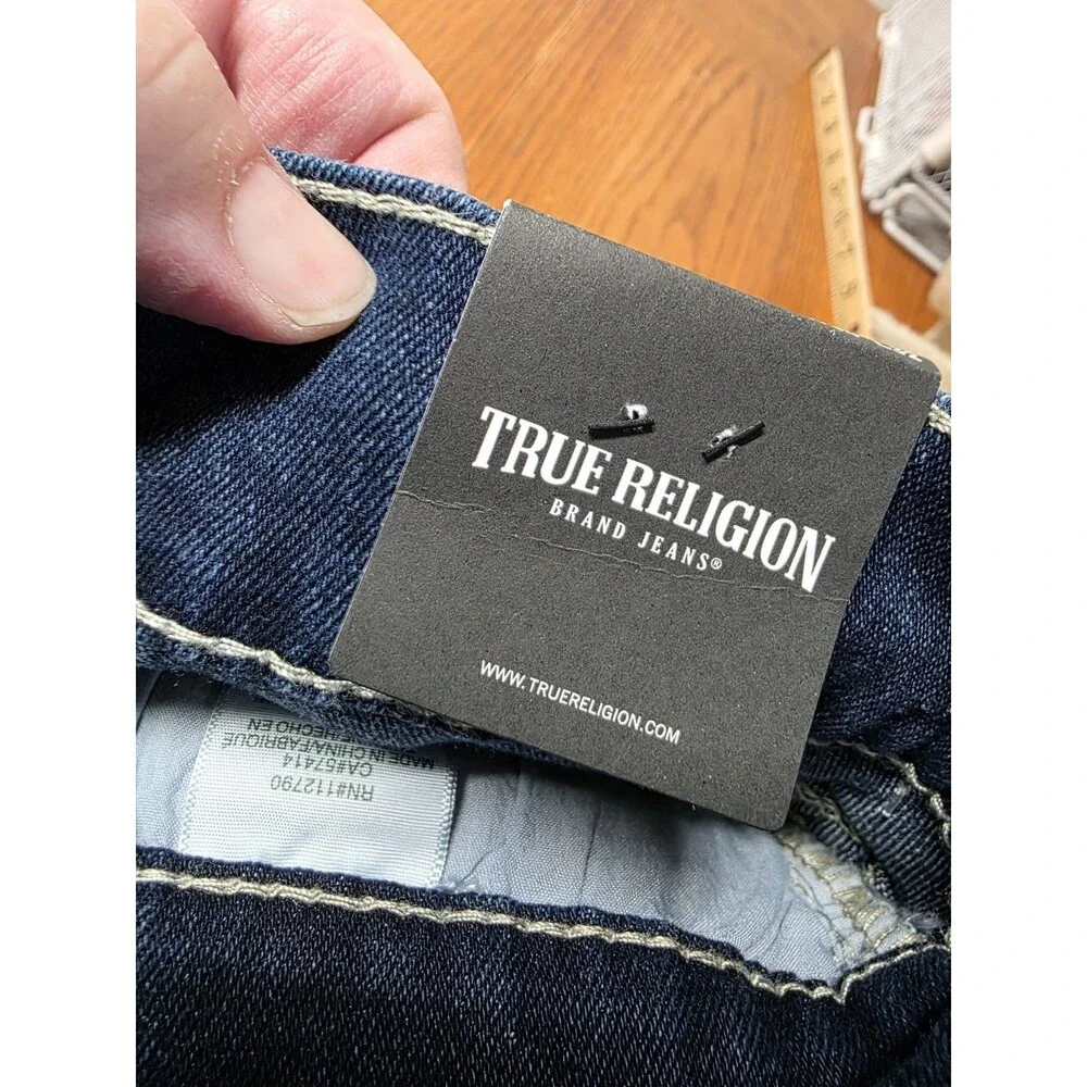 NWT True Religion Jeans Geno Big T Flap Slim Medium Lagoon Wash 34 x 32 Blue